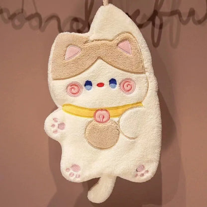 Cute Cat Hand Towel Quick Drying Kitchen Cleaning Rag Coral Velvet Cartoon Animal Absorbent Bathroom Hanging Towel Home Suppl