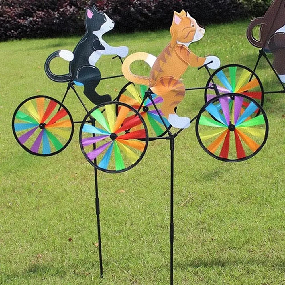 Animal Riding Three-dimensional Cartoon Modelling Windmill Creative Bicycle Wind Spinners Standing Pole Garden Yard Decoratio