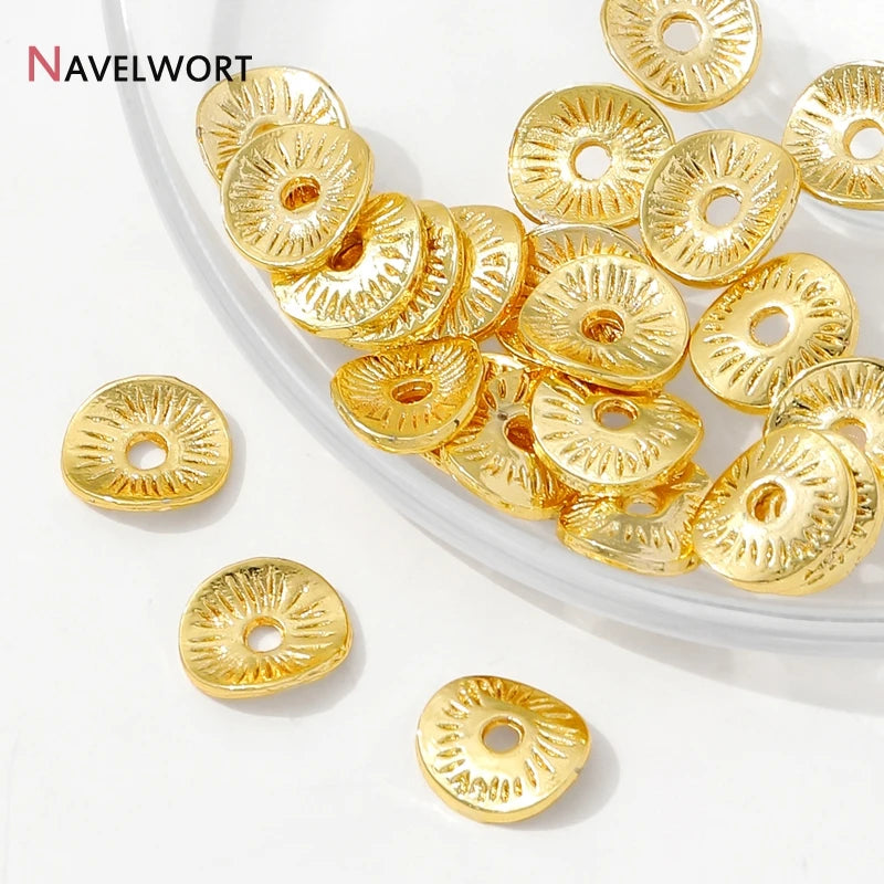 14K Gold Plated Oval Stripe Spacer Beads,Beads Separator,Brass Metal Flat Spacer Beads For Bracelet Necklace Making Accessori