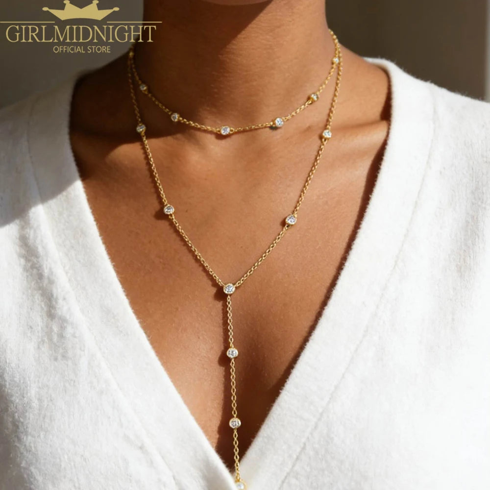 2026 New Fashion Lariat Layering Necklace for Women Double Laryered Long Chain Drop Pendant Choker Necklaces Fashion Gifts