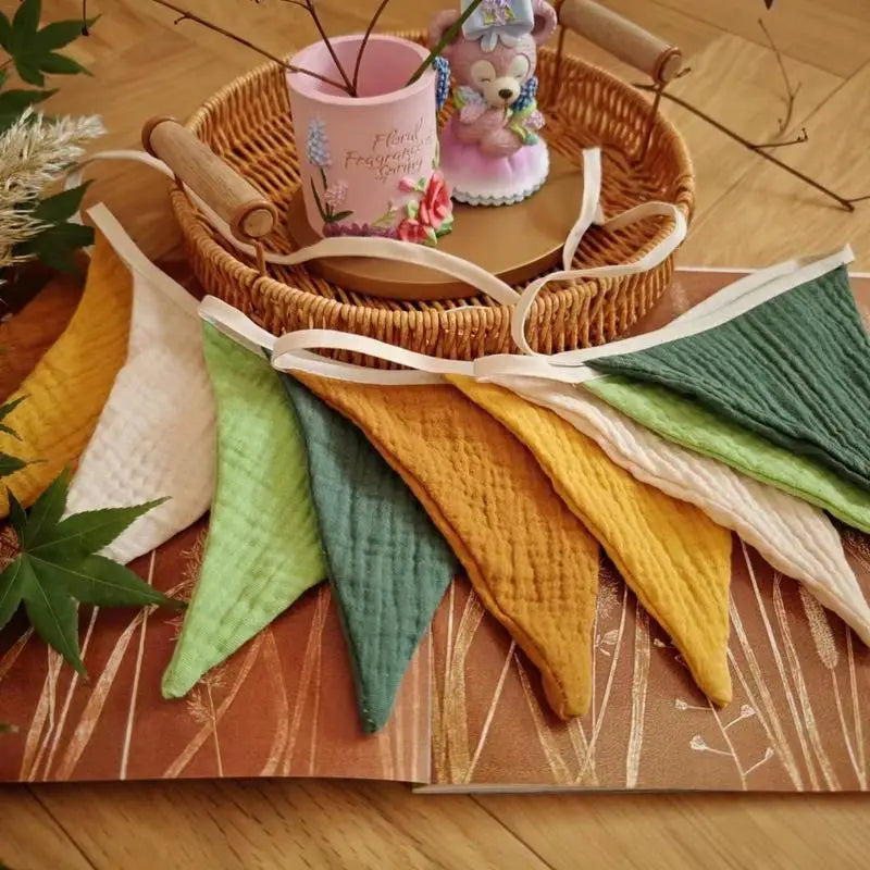 Pennant Banner Flags Nursery Bunting Banner Flags Washable Cotton Fabric Triangle Pennant Garlands for Living Room and Bedroo