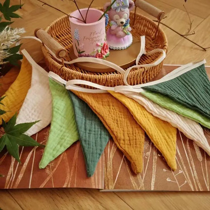 Pennant Banner Flags Nursery Bunting Banner Flags Washable Cotton Fabric Triangle Pennant Garlands for Living Room and Bedroo