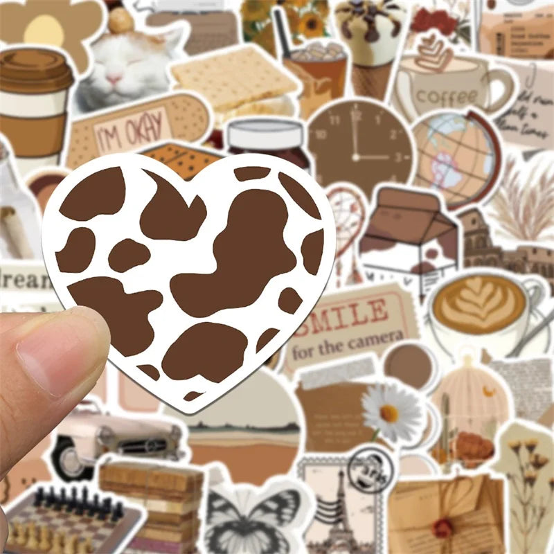 10/30/60PCS Vintage Brown Sticker Aesthetic PVC Laptop Sketchbook Stationery Decoraction Scrapbooking School Supplies