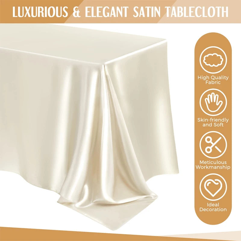 Rectangle Wedding Satin Large Tablecloth Bright Smooth Silk Table Cover Anniversary Dining Party High-End Table Decor