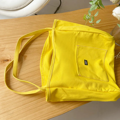 Canvas Bag Reusable Shopping Shoulder Bag Women Simple Casual Daily Use Handbag Totes Female Portable Folding Purse