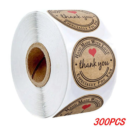 100-500pcs 1inch Vintage Kraft Paper Handmade With Love Stickers for Package Thank You Stationery Adhesive Labels Baking Seal