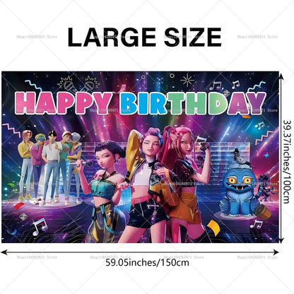 Hot KPop Demon Hunters Backdrop Door Banner Kids Adult Birthday Party Decorations Baby Shower Photo Booth Background Props - 