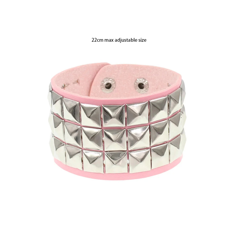 Black Leather Goth Square Washer Rivet Bracelet Cuff Wristband Gothic Punk Bracelets For Armbands Men Women - pgsl09bkF3p
