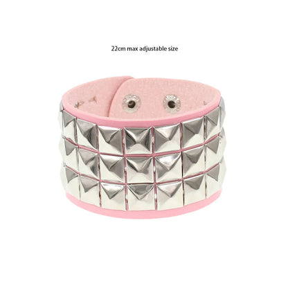 Black Leather Goth Square Washer Rivet Bracelet Cuff Wristband Gothic Punk Bracelets For Armbands Men Women - pgsl09bkF3p
