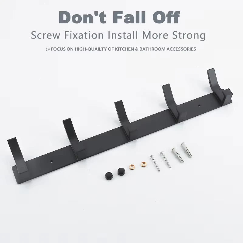 Modern Hanging Hooks For Wall Aluminium Black Towel Holder Bathroom Door Clothe Hanger Coat Rack Wall Mounted
