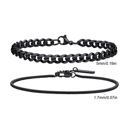 2pcs Men's Chain Bracelets,Stainless Steel Silver Gold Black Color Twist Rope Chain Wristband,Trendy Cuban Link Chains Gift -