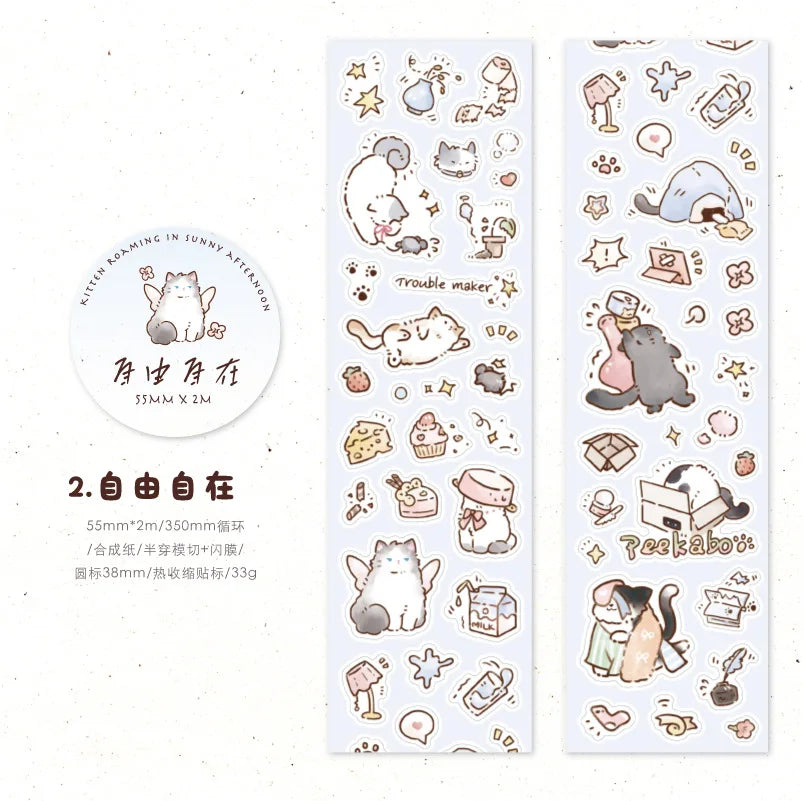 Kitten Synthetic Paper Flash Film Die Cutting Tape Cartoon Cute Children Gooka Decorative Sticker