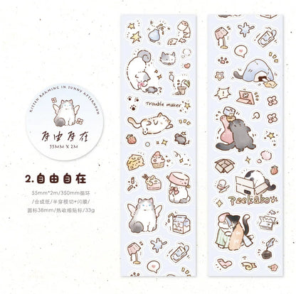 Kitten Synthetic Paper Flash Film Die Cutting Tape Cartoon Cute Children Gooka Decorative Sticker