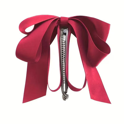 Bow tassel hair clip, high-end satin, Y2K style, hairstyle decoration and ponytail accessory, Valentine's Day gift - D