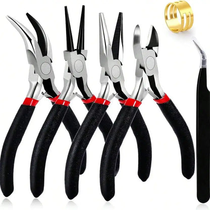 4 Pack Jewelry Pliers Jewelry Making Pliers Tools Kit with Needle Nose Pliers/Chain Nose Pliers, Round Nose Pliers - BLACK-6p