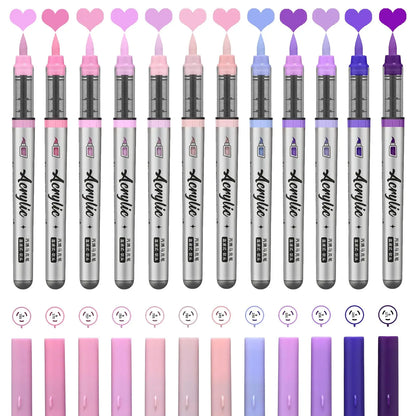 Acrylic Paint Markers ,12 pcs Brush Tip Acrylic Paint Pens Set with 9 Professional Color Series for DIY & Art Supplies