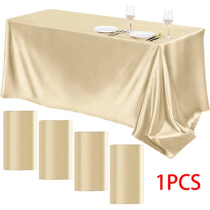 Rectangle Wedding Satin Large Tablecloth Bright Smooth Silk Table Cover Anniversary Dining Party High-End Table Decor