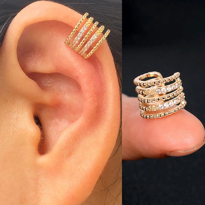 1Piece Zircon Charming Clip On Earrings Ear Cuff Without Piercing Women Geometric C Shape Earscreen Earcuffs Wrap Climb Earri