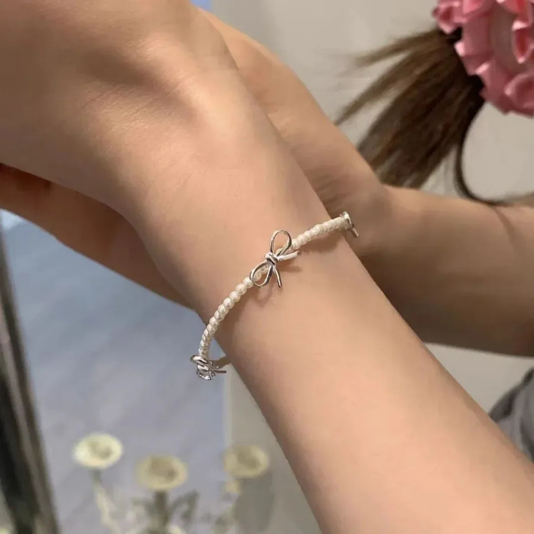 LATS Fashion Sweet Bow Bracelets for Women Girls Sparkling Delicate Ribbon Bowknot Snake Bones Chain Bracelet Party Jewelry G