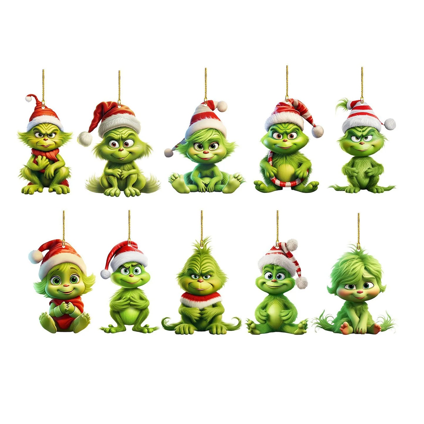 12pcs Whimsical Green Christmas Tree Ornaments - Acrylic Wooden Hanging Decorations For Holiday & Thanksgiving Home Decor - 1