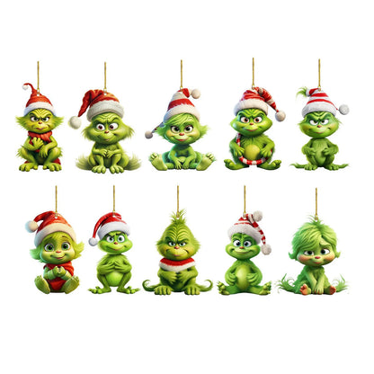 12pcs Whimsical Green Christmas Tree Ornaments - Acrylic Wooden Hanging Decorations For Holiday & Thanksgiving Home Decor - 1
