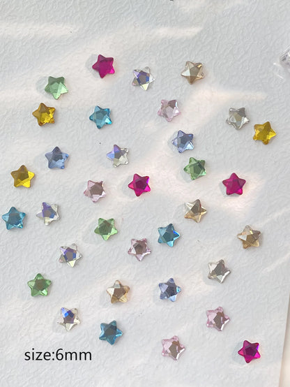 50pcs Mix Color 4MM Star Christmas Korea Style Nail Art Charms 3D Cute 6MM Colorful Star Nail Decoration - 50PC-ZS567-6MIX