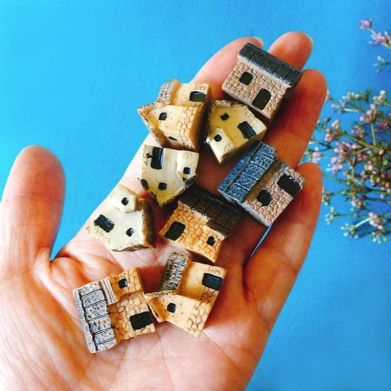 9 pcs mini house/little trees/miniatures cottage/shabby /cute/ fairy garden/gnome/moss terrarium home decor/crafts supplies -