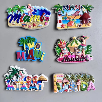 Tourist Souvenirs Fridge Magnets USA,refrigerator Decorations for Miami New York Hawaii Collection of Fridge Ornaments Sticke