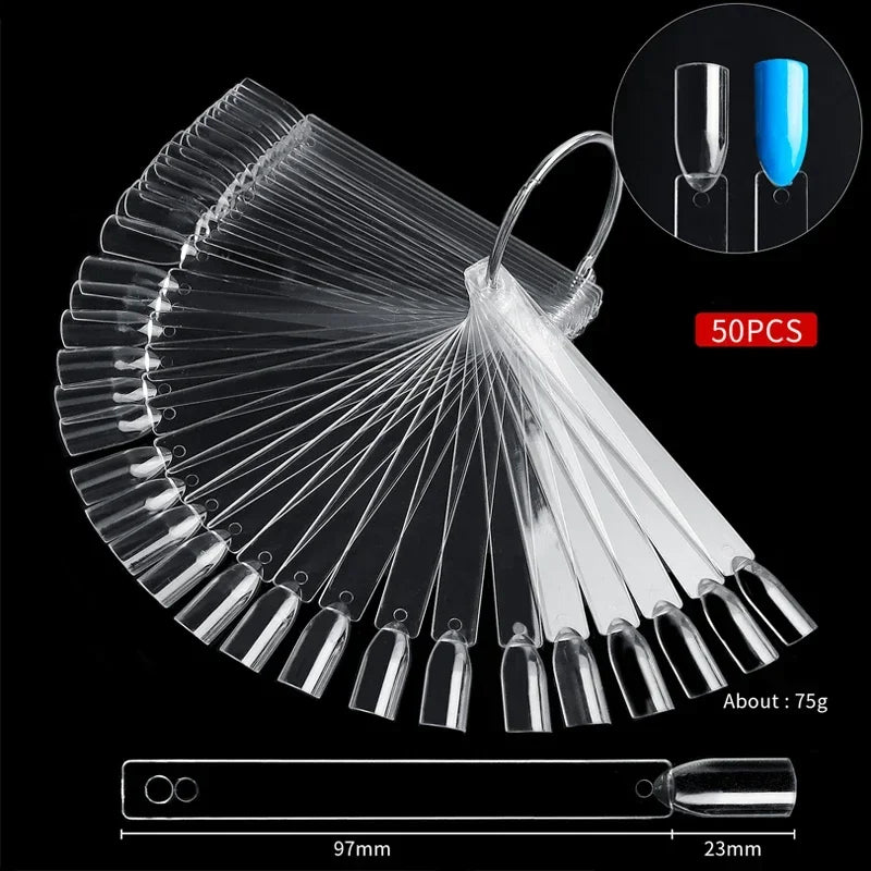 50 Tips Clear Nail Swatches Color Card Display Chart Gel Polish Template Nail Art Sample Stand Acrylic Palette for Nail Salon