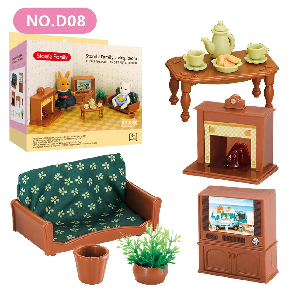 1:12 Miniature Furniture Forest Family Kitchen Toy Dining Table Dollhouse Accessories Bathroom Pretend Play For Girl Gifts To