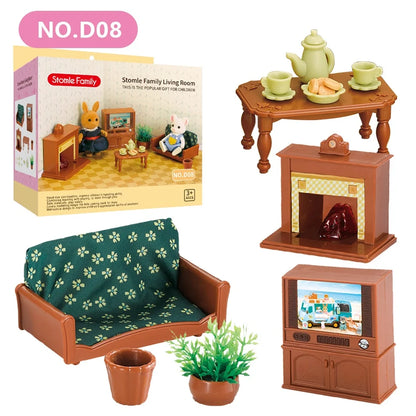 1:12 Miniature Furniture Forest Family Kitchen Toy Dining Table Dollhouse Accessories Bathroom Pretend Play For Girl Gifts To