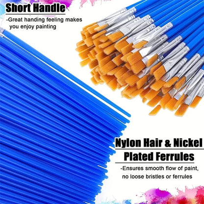 50Pcs Painting Brushes Set Art Round Flat Hair Nylon Hair Paint Brush for Oil Acrylic Watercolor Kids/Artists/Beginners/Stude