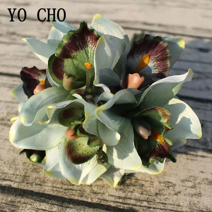 Autumn Decoration Vintage Orchid Silk Artificial Flowers Bouquet Wedding Party Home Decor Balcony Garden Outdoor Fake Flowers