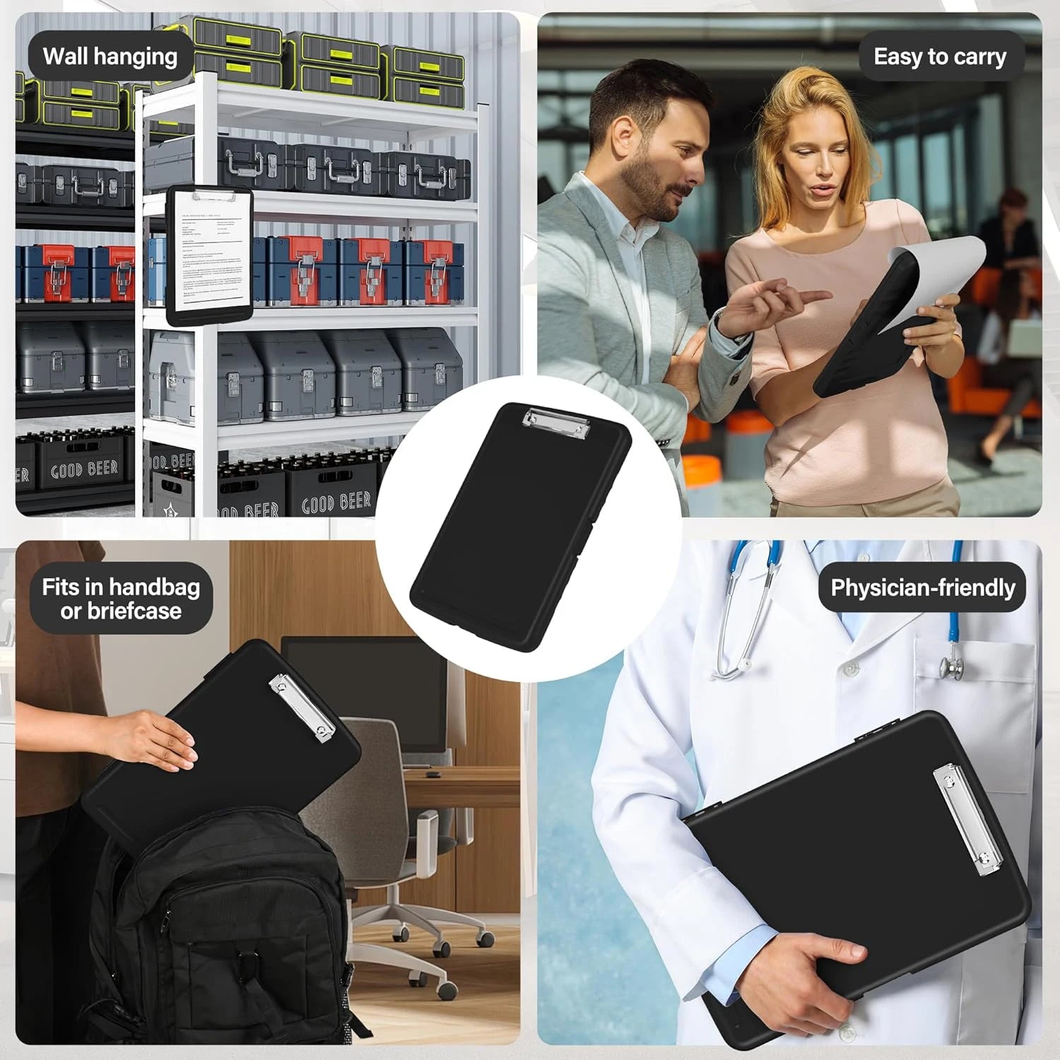 Clipboard with Storage (Multiple Colors Available) with Low Profile Clip, 9.5 x 13 Inch Sturdy Portable Writing Board, Foldab