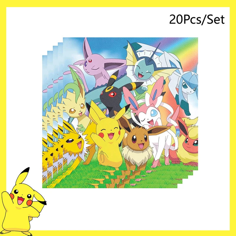 Pokemon Birthday Party Decoration Pikachu Disposable Tableware Cup Napkin Plate Tablecloth Baby Shower Cake Topper Flag Ballo