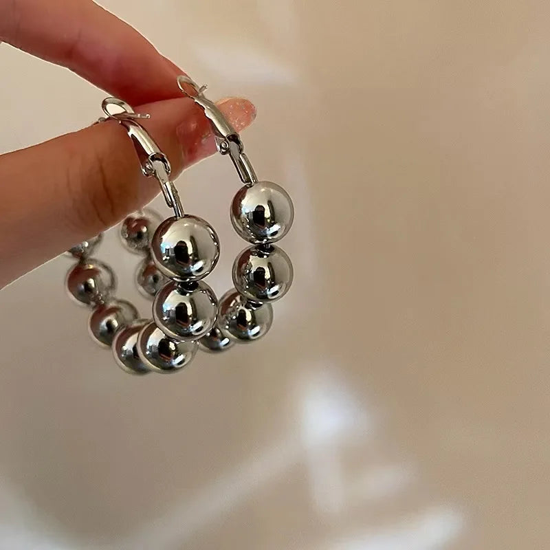 Fashion Silver Color Beads Hoop Earring Party