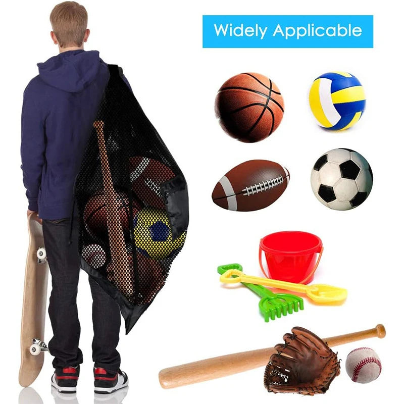 Soccer Ball Bag Large Mesh Drawstring Sports Storage Sack with Zipper Pocket for Basketball Volleyball Football Training Gear
