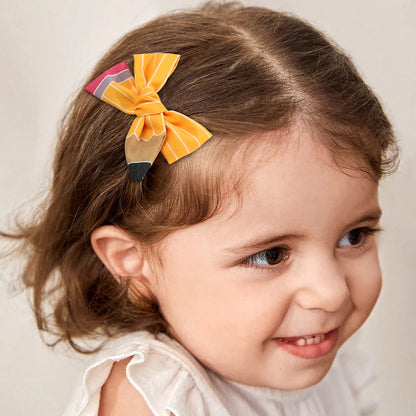 2Pcs Pencil Bow Hair Clips Cute Hairpins Kawaii Back To School Barrette For Girls Children Kids Headdress Headwear Accessorie