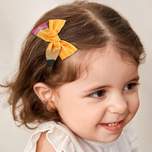 2Pcs Pencil Bow Hair Clips Cute Hairpins Kawaii Back To School Barrette For Girls Children Kids Headdress Headwear Accessorie