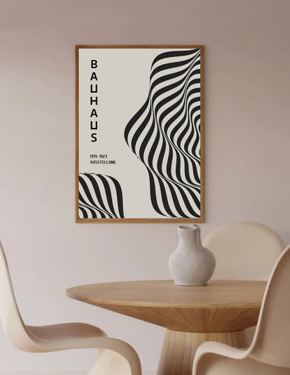 Mid Century Modern Black Bauhaus Canvas Wall Art Poster, Unframed Wavy Minimalist Bauhaus Wall Art Prints for Living Room Dec