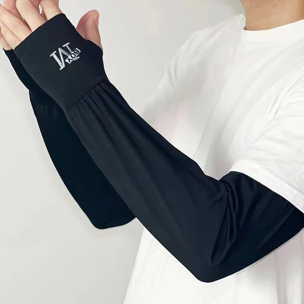 1 Pair Mens Ice Arm Sleeves Sunscreen Elastic Driving Gloves Outdoor UV Protection Arm Cover Sleeves Lightweight Cool Muff Ne