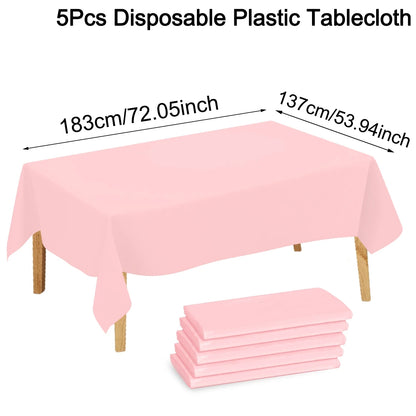 183×137cm Solid Pink Tablecovers Plastic Tablecloth for Wedding Decoration Girls Adult Birthday Party Supplies Table Decor - 