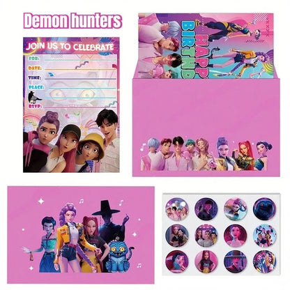 12PCS Cute Cartoon Birthday Party Invitation Cards Single & Double Sided Theme Kids Fans Event Party Favors