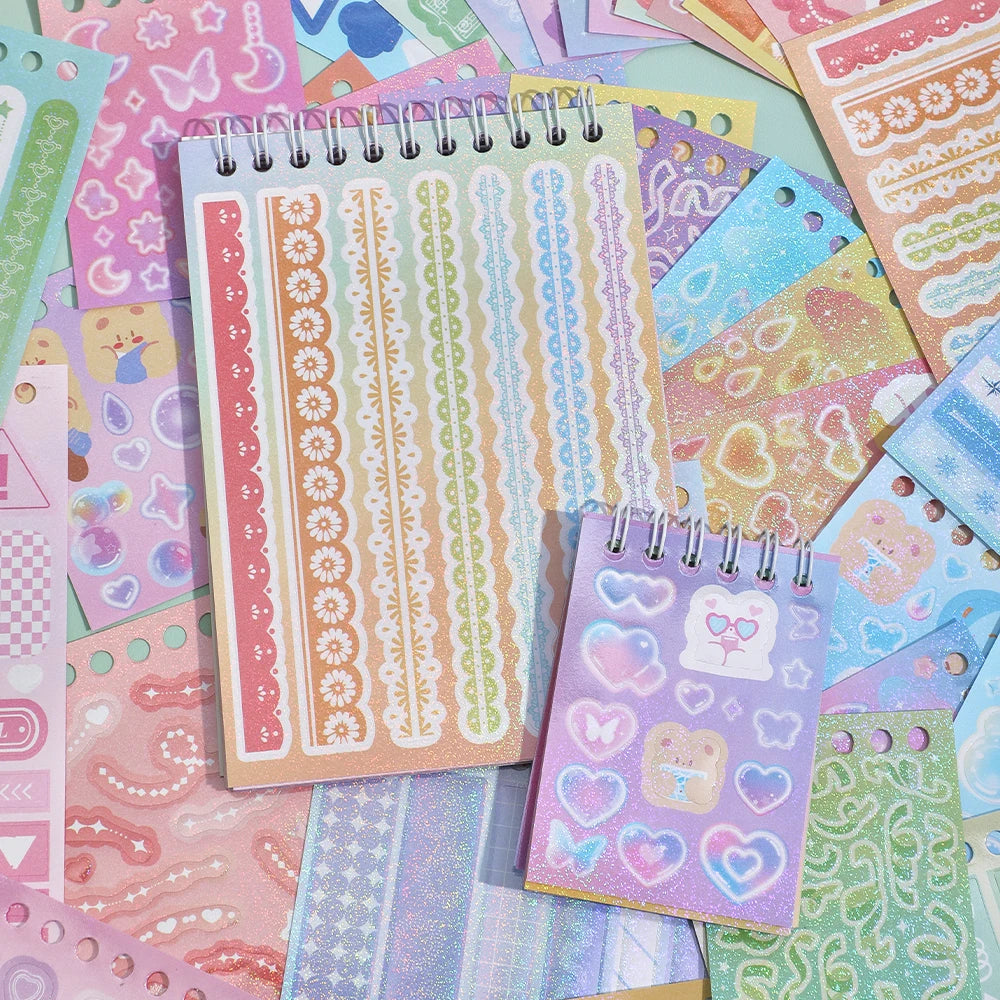 30 Sheets Cute Colorful Fantasy Paper Scrapbooking Stickers Book 30 Different Patterns DIY Decorative Aesthetic Journal Stick
