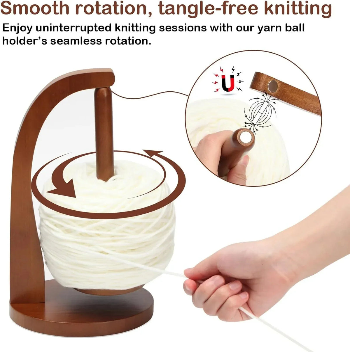 Wooden Yarn Holder Spinning Knitting Tools Crochet Yarn Holder Rotating Magnetic Thread Spool Wool Ball Winder Rotation Spinn