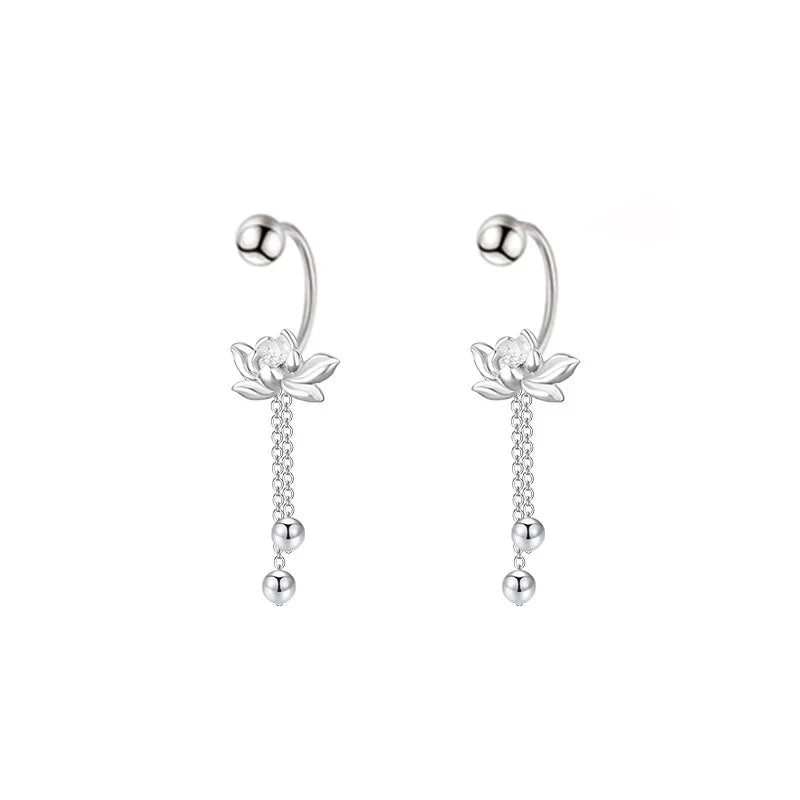 925 Sterling Silver Vintage Lotus Earrings for Women Cute Sweet Screw Design Silver Color Bowknot Earrings Vintage Jewelry Gi