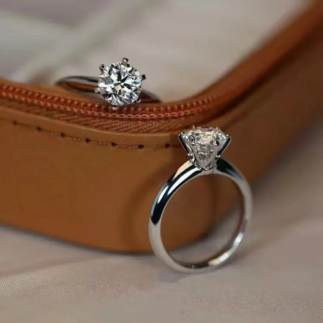 Solitaire ring Real 925 Sterling silver 1ct Moissanite cz Engagement Wedding Band Rings for women Bridal Statement Party Jewe