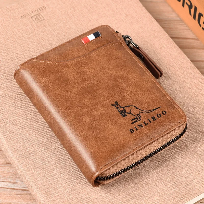 Men's Coin Purse Wallet Fashion RFID Blocking Man Leather Wallet Zipper Business Card Holder ID Money Bag Wallet Male - F1710
