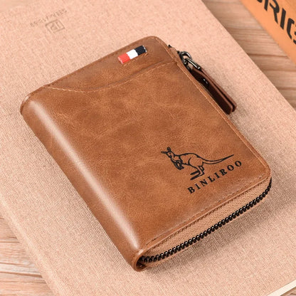 Men's Coin Purse Wallet Fashion RFID Blocking Man Leather Wallet Zipper Business Card Holder ID Money Bag Wallet Male - F1710