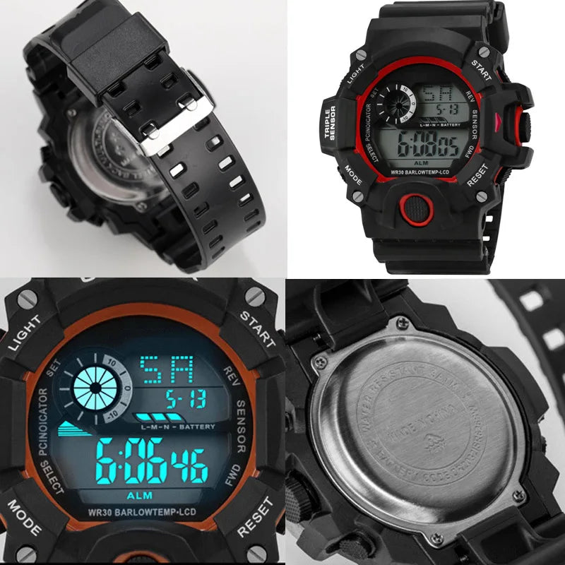 Fashion Men's Watch Sports Electronic Wristwatch Large dial Multifunctional Waterproof Luminous Alarm Kids Male's Military Wa